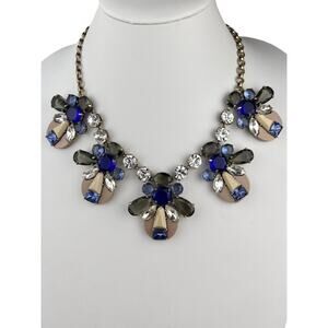 J. Crew Antiqued Gold Tone Statement Necklace Blue Green 18.5"-20"